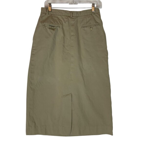 Vintage Ralph Lauren Khaki Cotton Midi Skirt Size 12 Pockets Pleated Front - Picture 2 of 7